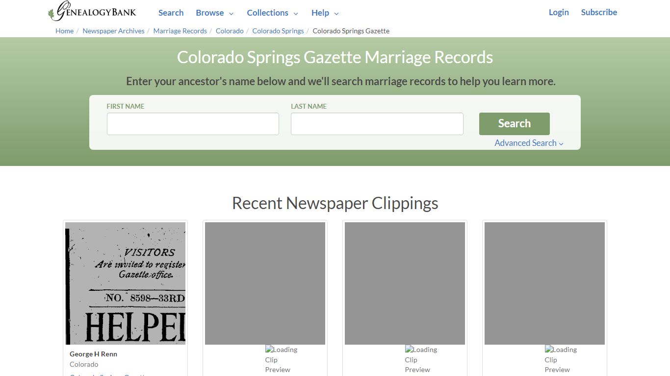 Colorado Springs Gazette Marriage Records