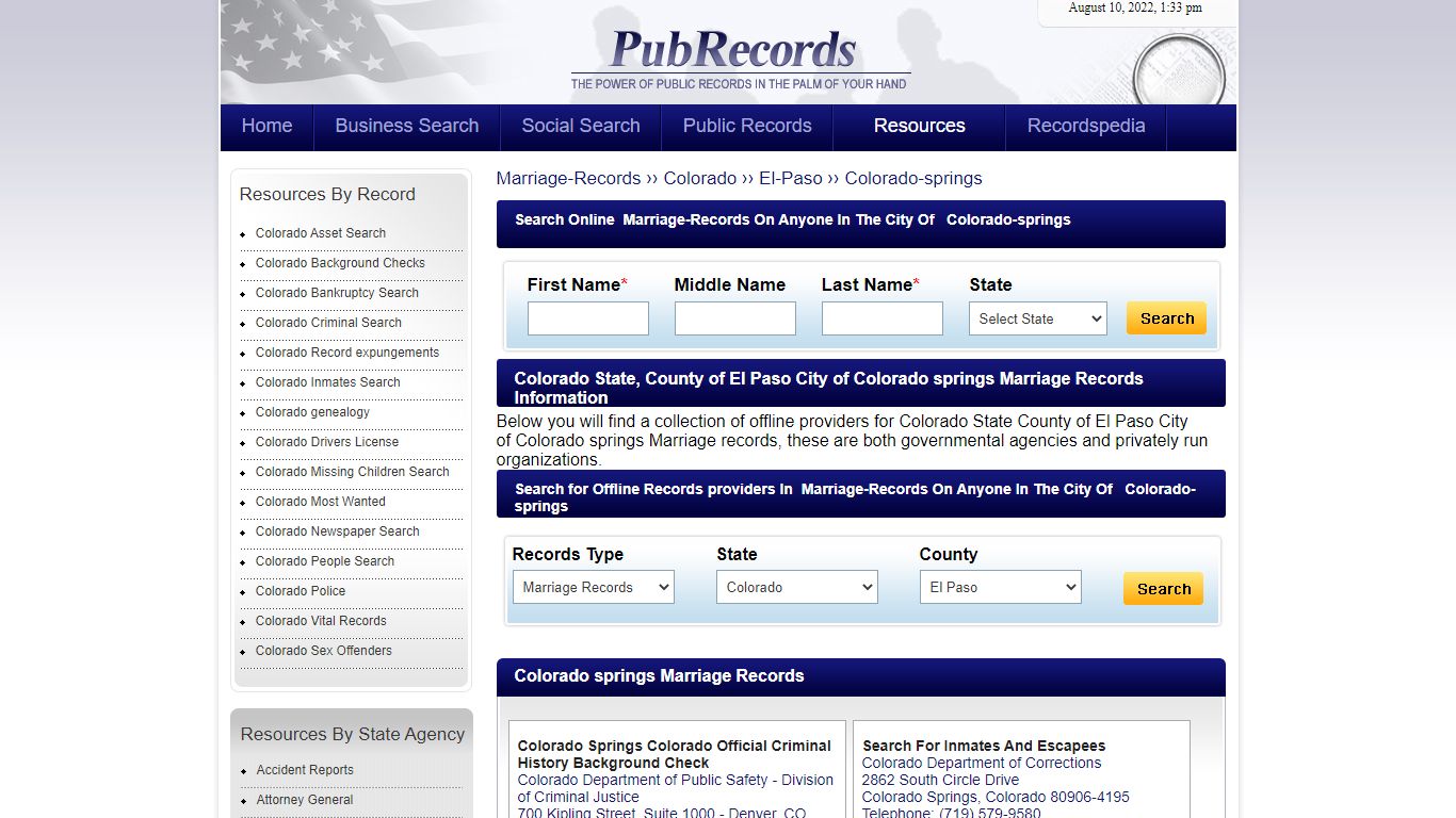 Colorado springs, El Paso County, Colorado Marriage Records