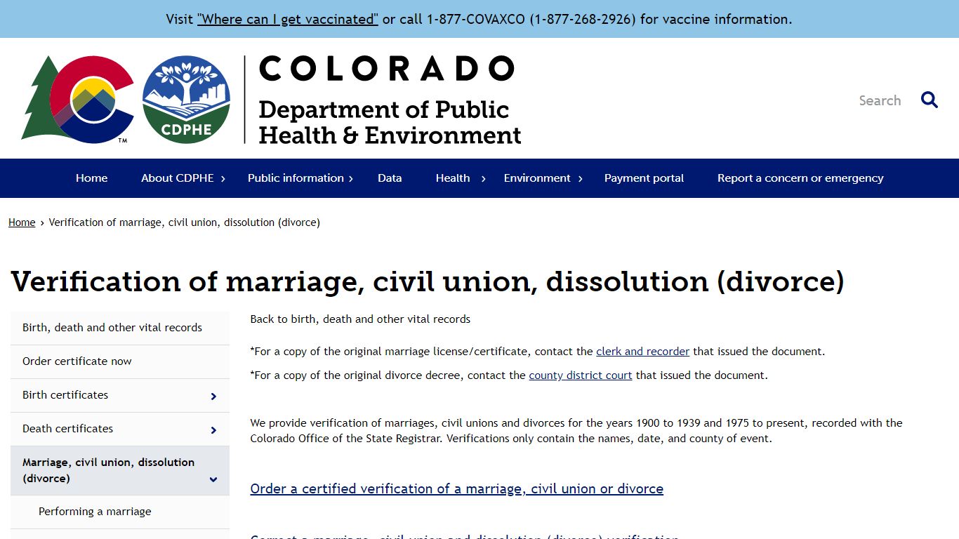 Verification of marriage, civil union ... - Colorado