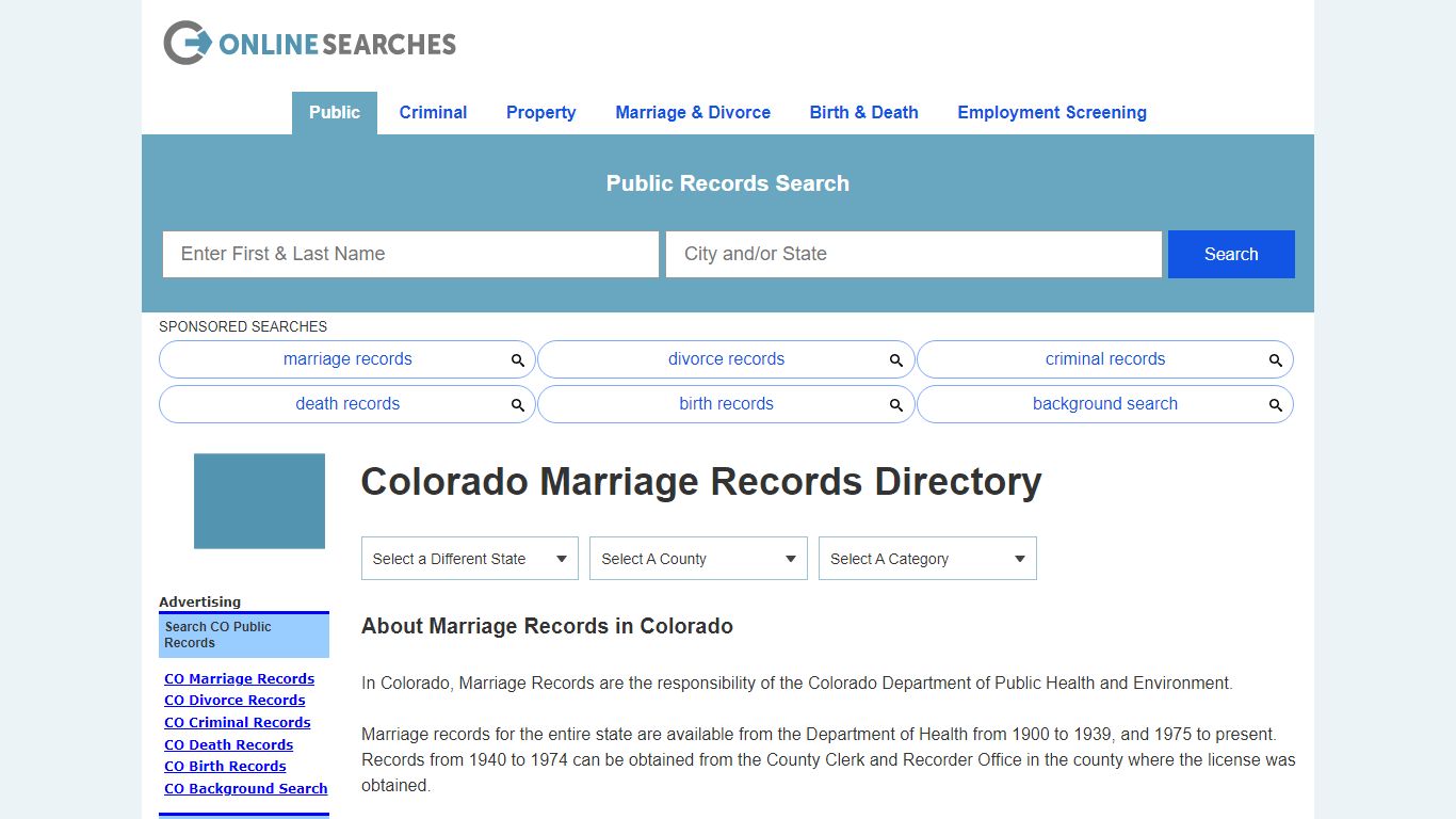 Colorado Marriage Records Search Directory